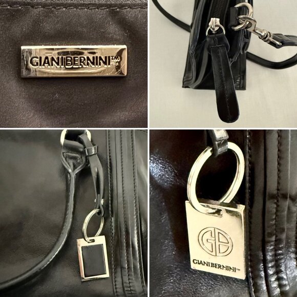 Y2K Giani Bernini Black Leather Structured Handbag Shoulder Strap Logo Charm - Picture 6 of 9